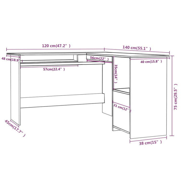 Bureau d'angle en L en bois d'ingénierie, Noir
