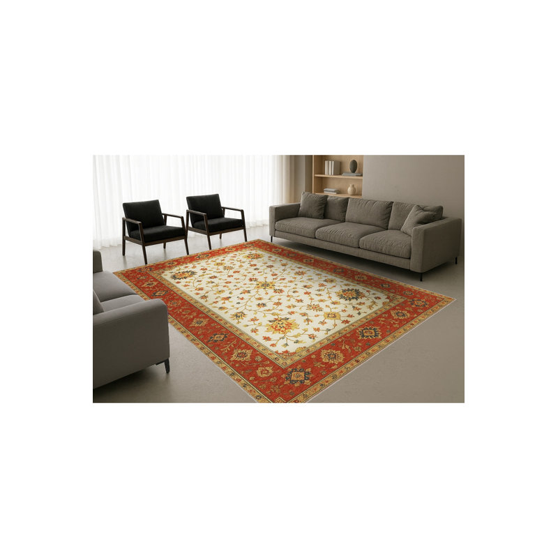 Tapis beige tissé traditionnel Mosso, 6'7" x 9'10"