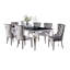Ensemble de salle à manger 7 pièces Vendy avec table en verre trempé, chaises à oreilles grises