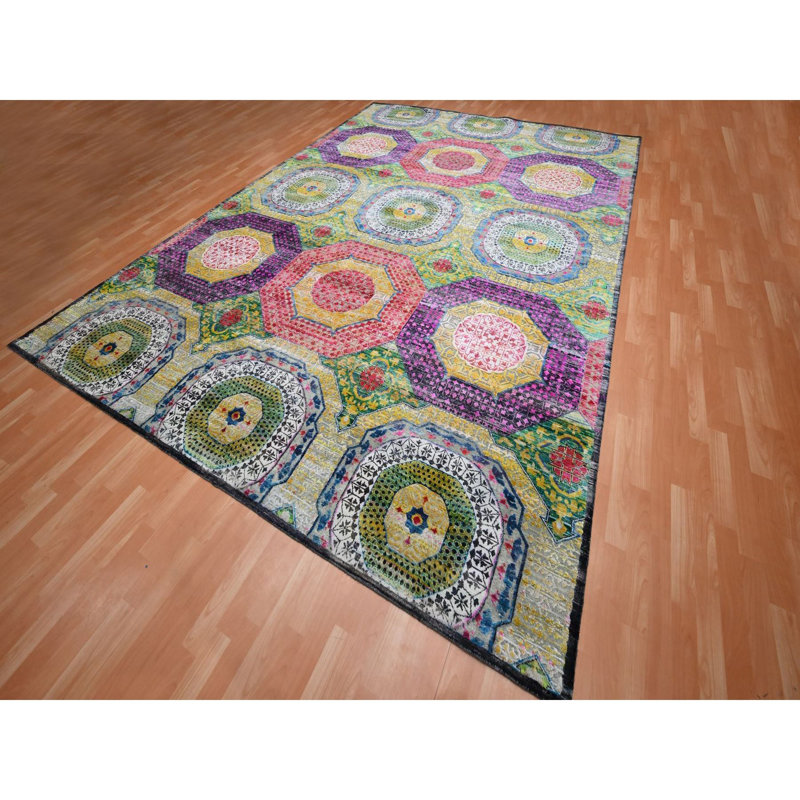Tapis oriental noué à la main 10 pi x 14 pi 1 po Mimosa