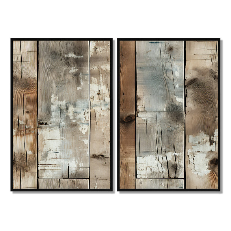 Planche de bois rustique rustique - décoration murale brune, Black, 36" H x 48" W, Impression encadrée flottante