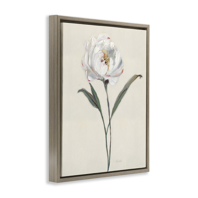 Fleur blanche avec pétales courbés, H 21 po x l 17 po, Cadre flottant orme Montalcino