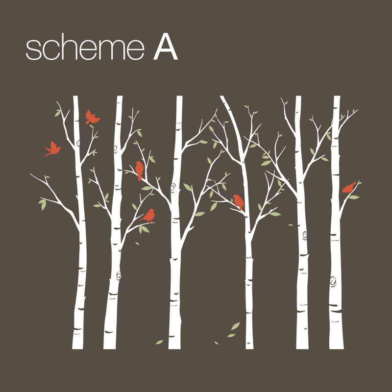 Décalcomanie murale arbre bouleau, Noir / Rouge, 176 po x 96 po
