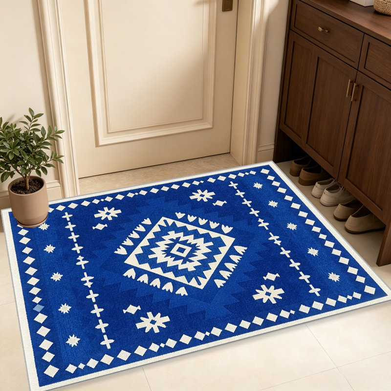 Blue Tribal carpet-easy to clean, machine-washable, soft and comfortable; suitable for door mats, kitchens, living rooms, bedrooms, corridors, and laundry areas. Easy to clean, durable carpet for home decoration.