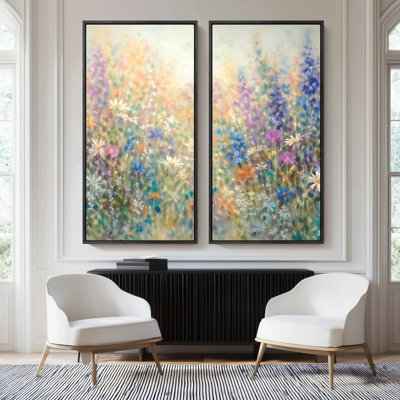 «Soft Wildflower Meadow Garden», ensemble de 2 reproductions d'art encadrées sur toile 60 po x 20 po x 2, 60 po x 30 po x 2