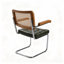 Chaise de salle à manger de style milieu du siècle avec dossier en rotin, accoudoirs en bois massif et piètement cantilever en métal chromé, lot de 2-1935255154-1935521102