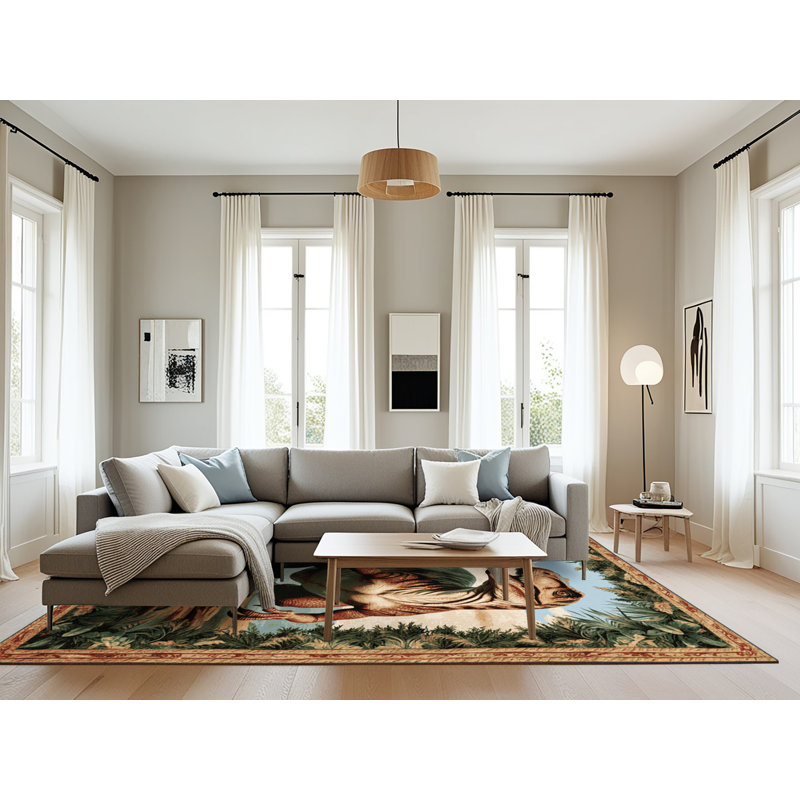 Tapis brun dinosaures lavable à la machine, Rectangulaire 8 pi x 12 pi