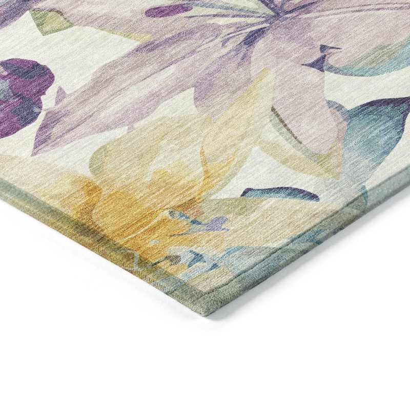 Machine Washable Indoor/Outdoor Millner ACN2262 Floral Rug, Round 8'