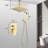 Gold Ceiling Shower Kit - 12" Head & Handheld Natural Rainfall Replica Self-Cleaning Nozzle Brass Bathroom Corresponds To American Standard Pipe Mounted And For Conforms Specifications-127368584