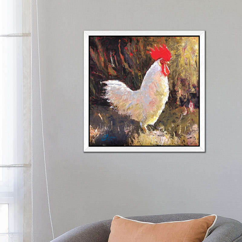 Gallo Italiano I by Christopher Clark - Floater Frame Painting on Canvas, 45.72 cm H x 45.72 cm W, White