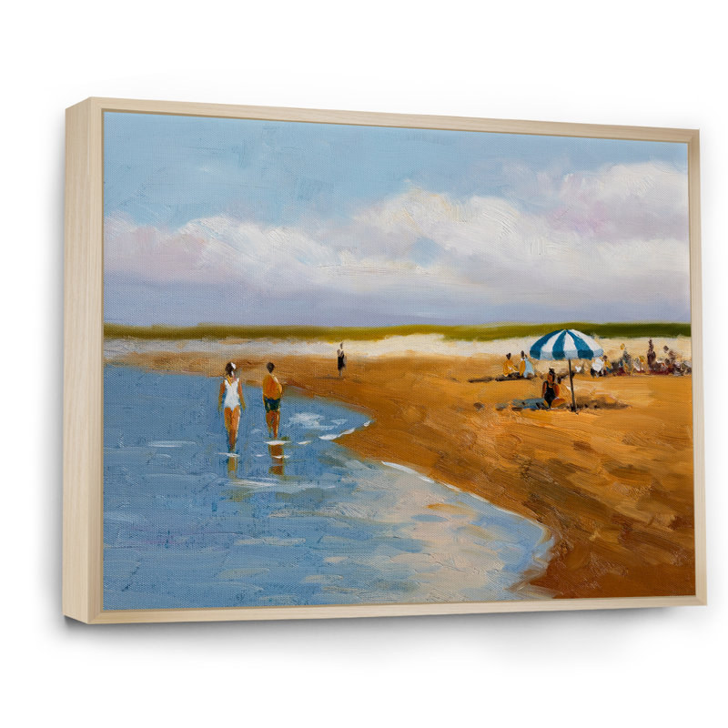 «Blue Sea By The Orange Beach With Parasol», art mural nautique et côtier sur toile, H 24 po x l 36 po x P 1,5 po