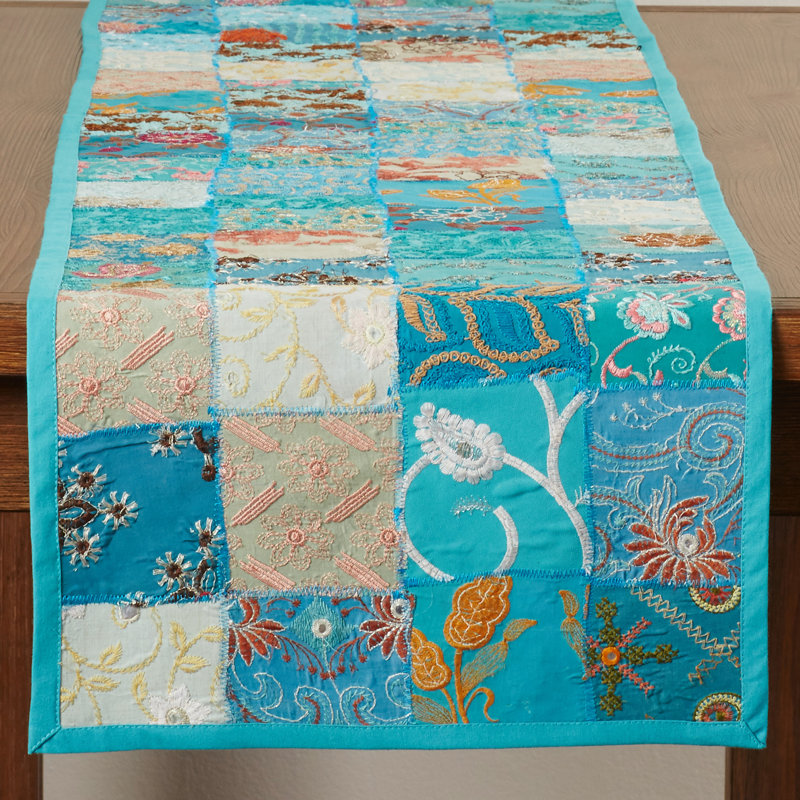 Jatia Hand Crafted Rectangular Cotton and Poly Recyled Sari Table Runner