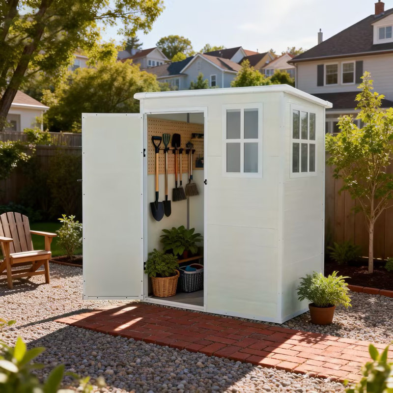 5 ft. W x 3 ft. D Outdoor Resin Storage Shed, Waterproof Patio Storage Shed with Window, Lockable Door and Floor, Plastic Large Tool Shed for Garden, Poolside, Lawn, Bike