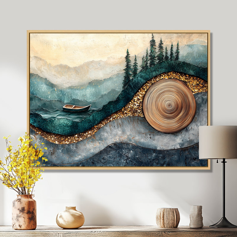 Émeraude et rivière de cristal dans la forêt III - forêt, art mural sur toile, H 12 po x l 20 po, Crème, crème