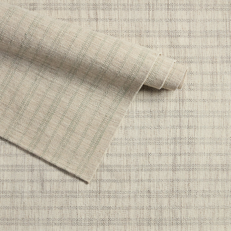 Ginevra Handmade Striped  Area Rug , Rectangle 10' x 14', Light Gray/Light Green