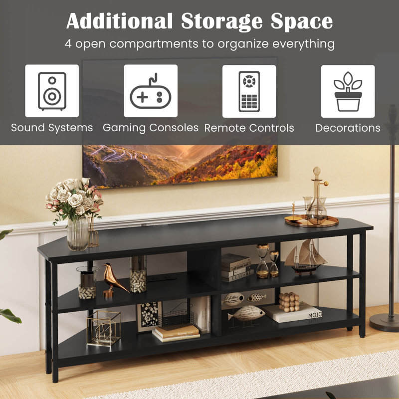Ebern Designs Corner Tv Stand For Tvs Up To 65" Tv Console Table With Ac Outlets&usb A Ports, Black