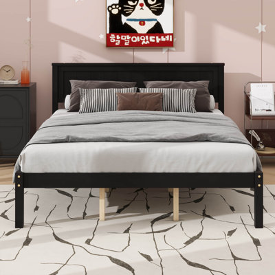 Platform Bed Structure With Headboard And Wooden Slat Base