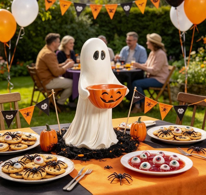 Figurine fantôme d'extérieur 11,8 pouces avec citrouille et bonbon citrouille Halloween
