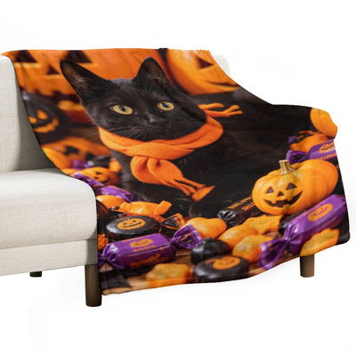 Jeté en flanelle de luxe pour chat noir (1), couverture douce et chaude pour le canapé-lit du salon