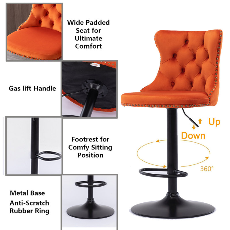 Tabouret pivotant à hauteur réglable Hukam, Noir, Orange