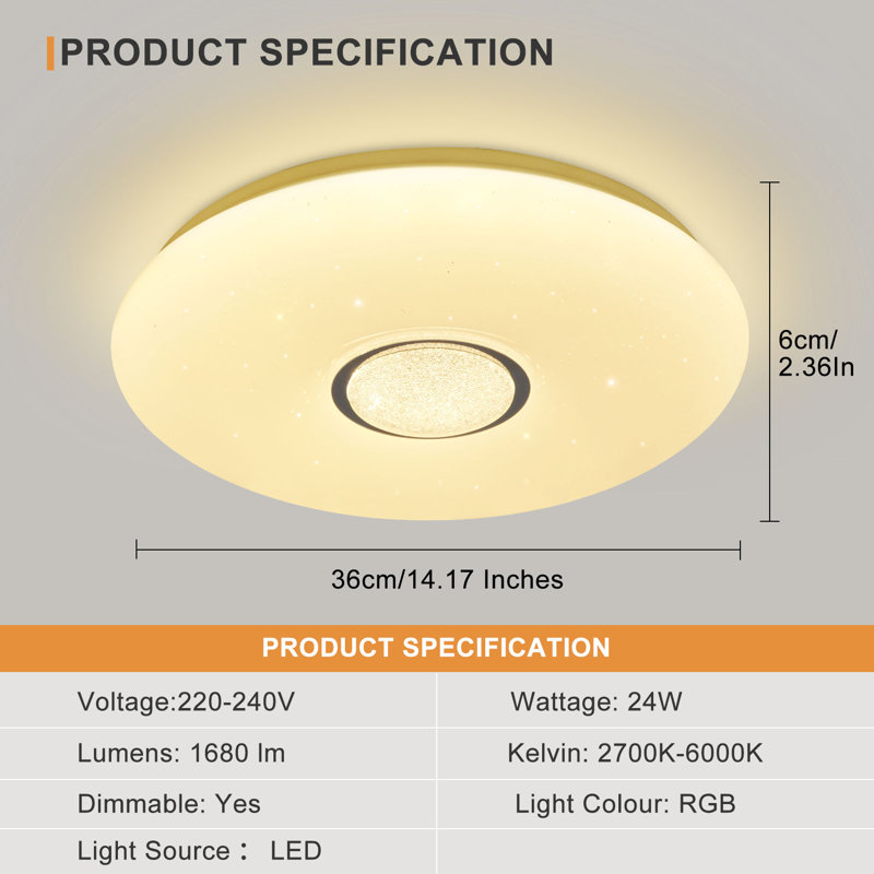 Carlette LED Smart Flush Ceiling Lights Wi-Fi RGB Connect with Tuya Works with Alexa, Google Home