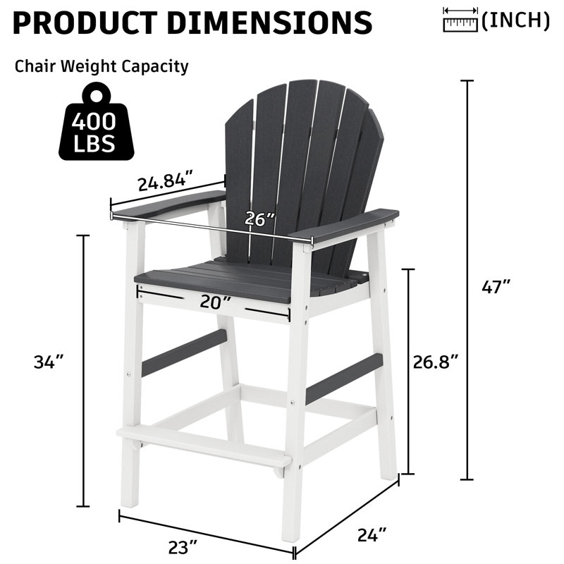 Tabouret de bar en PEHD Adirondack, White Grey