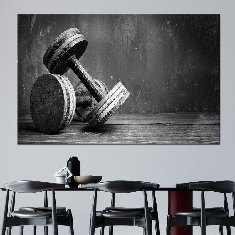 Toile imprimée: GYM Art Decor - haltères noir et blanc, toile tendue 1P, H: 23,6 po x l: 35,4 po