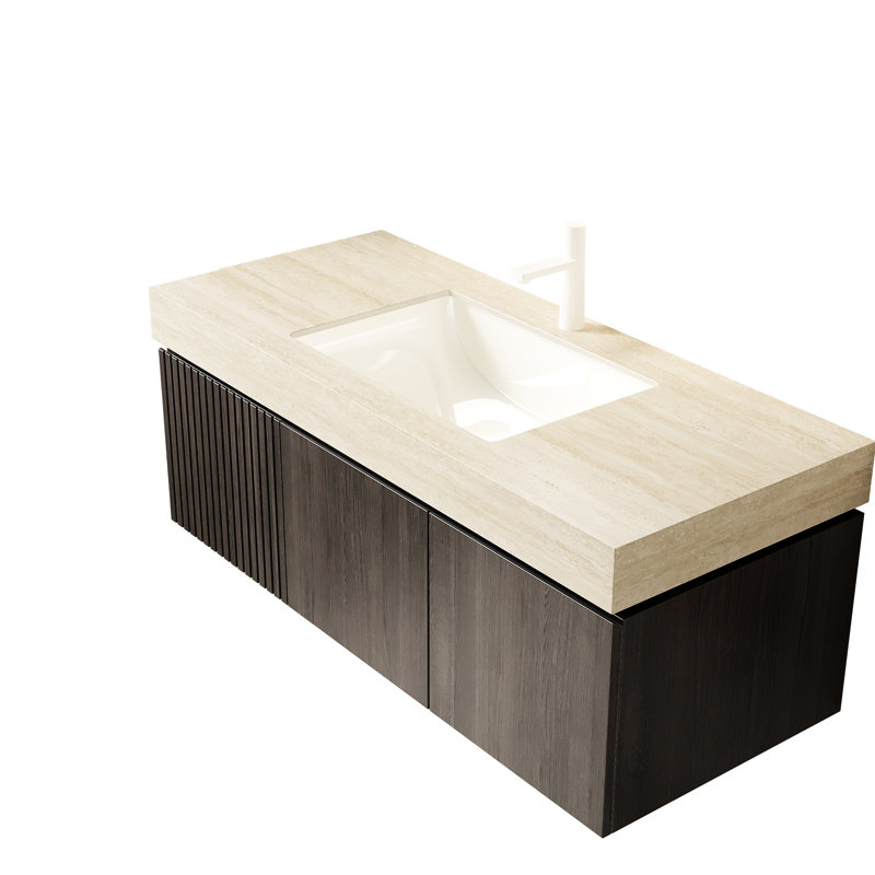 48 po - Armoire en contreplaqué de couleur 48 po avec portes doubles et un tiroir simple, sans lavabo ni dessus, revêtement de lavabo pour robinet avec revêtement mécanisé sur la surface, texture convexe concave, épaisseur de 16 mm pour une couche d'eau