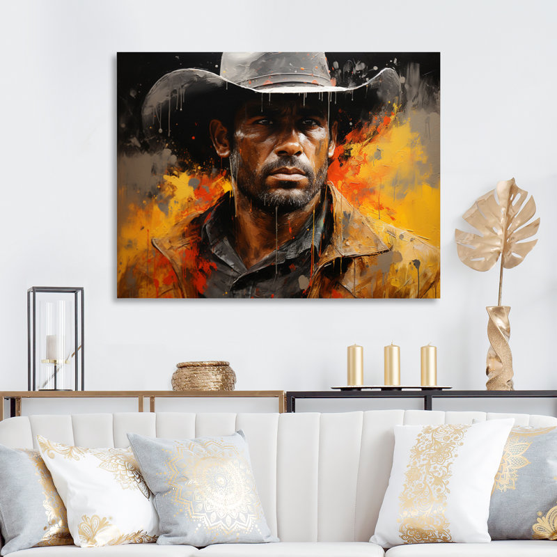Western Cowboy Pointillism Portrait II - reproduction sur toile, 24" H x 32" W, Toile tendue