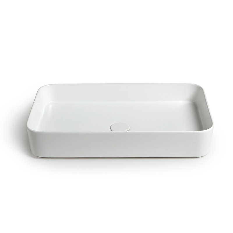 Lavabo de salle de bain vasque rectangulaire en céramique 25,6 po Mood, Blanc lustré