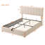 Grand lit plateforme tapissier avec système de rangement hydraulique - beige