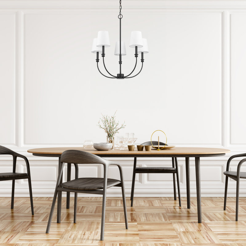Billet 5-Light Chandelier with Fabric Shades, Matte Black