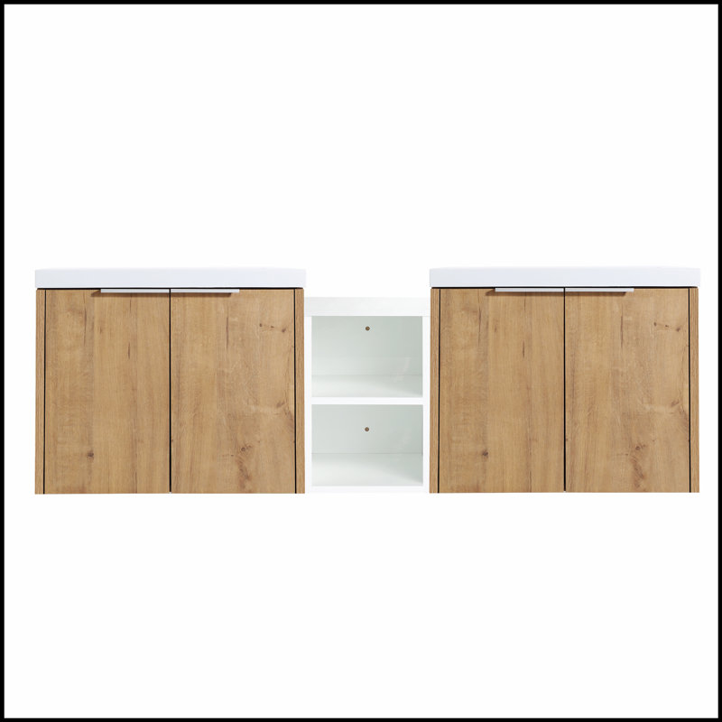 Meuble-lavabo à fermeture en douceur 60 po avec lavabo et petites tablettes de rangement, parfait pour les salles de bain organisées et élégantes