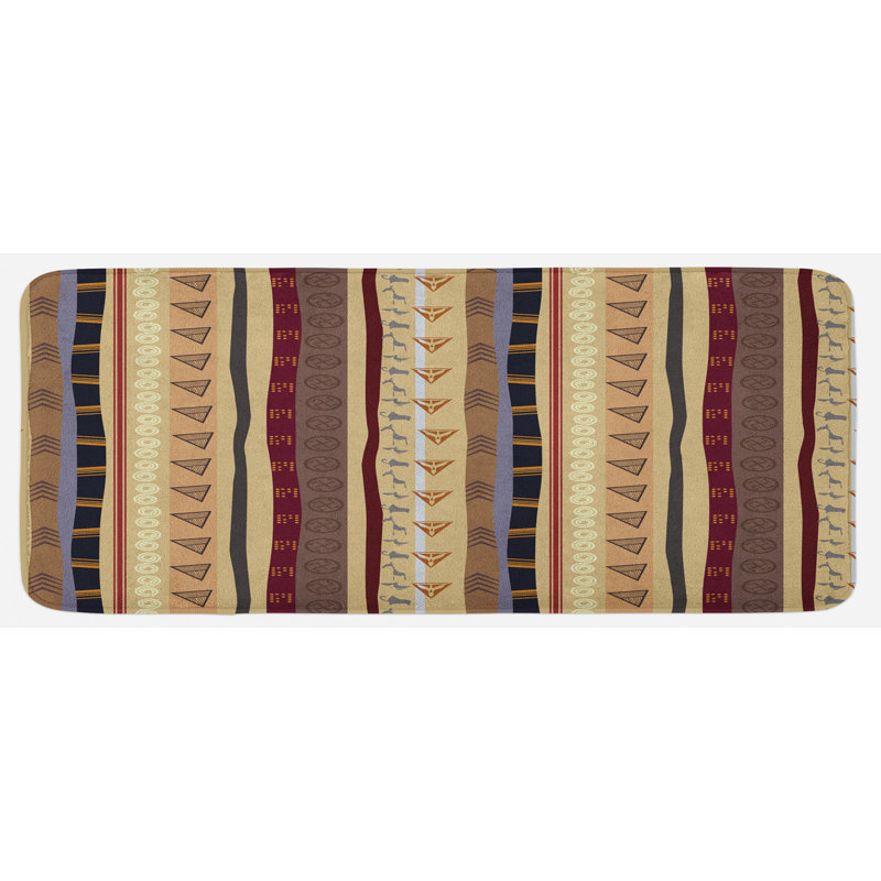 Motif rayé avec rayures verticales ondulées et tapis de cuisine abstrait géométrique