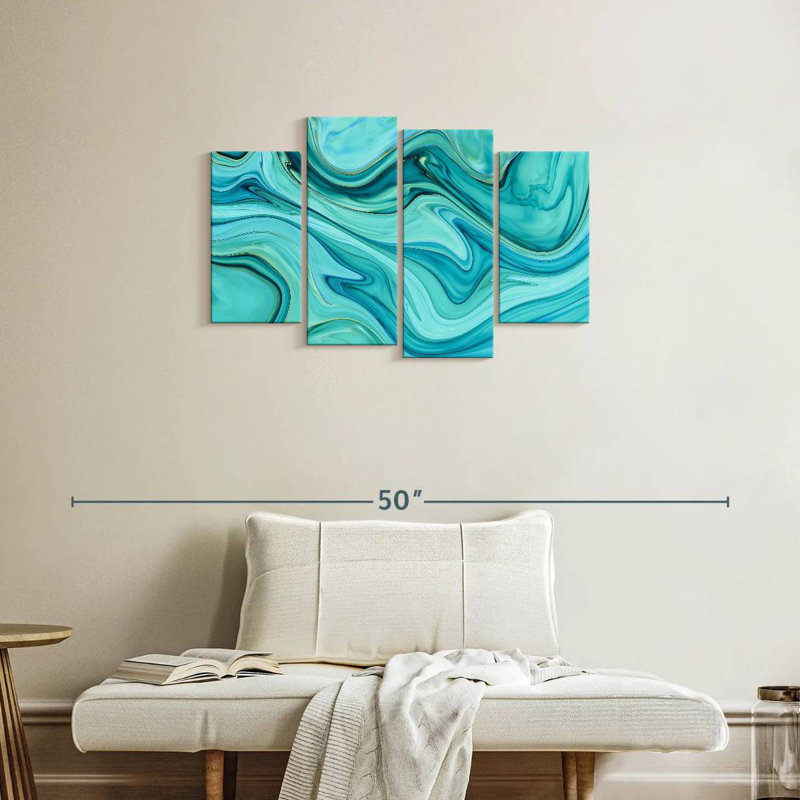 Avery turquoise abstrait, H 22 po x l 36 po
