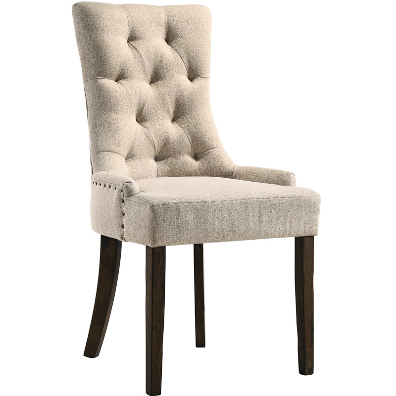 De 2 chaises à dossier en tissu beige pour salle à manger - Revêtement de luxe 2 pièces