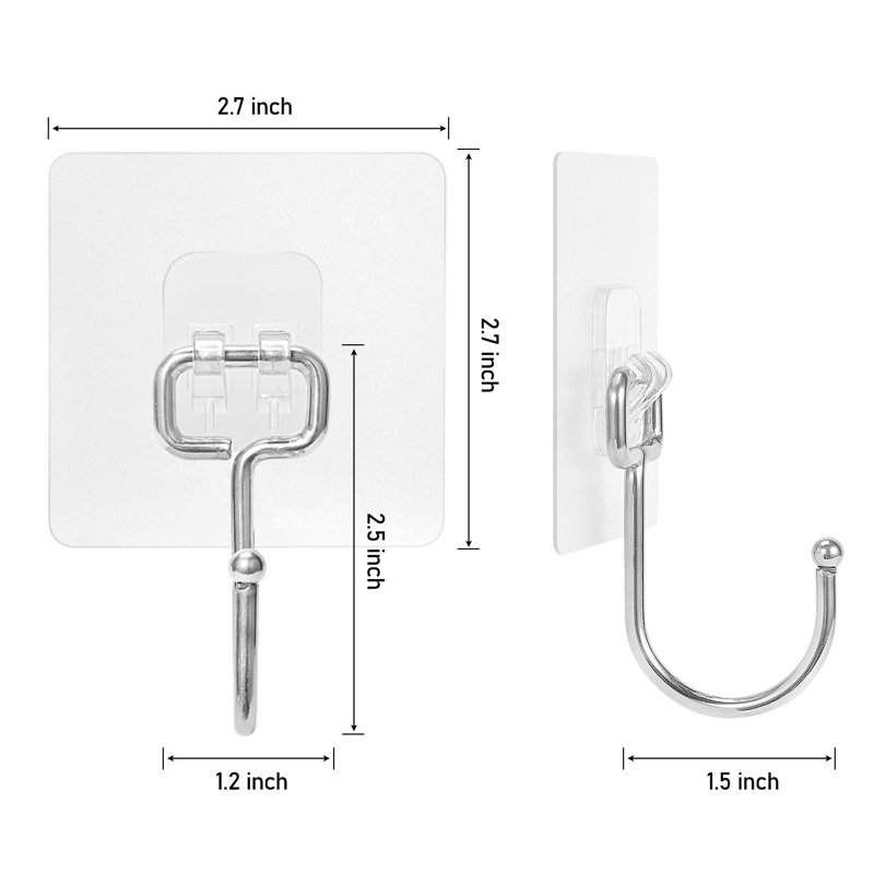 Grands crochets adhésifs 22Ib (Max), crochets muraux imperméables et antirouille pour suspendre des crochets pour serviettes et manteaux en acier inoxydable à utiliser dans la cuisine, la salle de bain, la maison et le bureau, paquet de 8