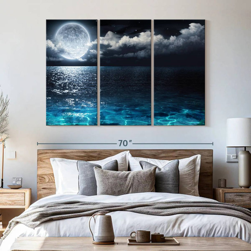 " Moonlit Blue Sea " 3 - Pieces, 42" H x 65" W x 1.25" D