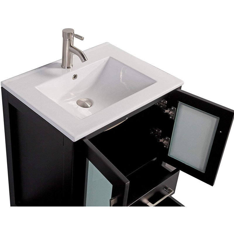  Modern 72" Double Sink Freestanding Bathroom Vanity with Ceramic Top and Matching Mirrors, Espresso