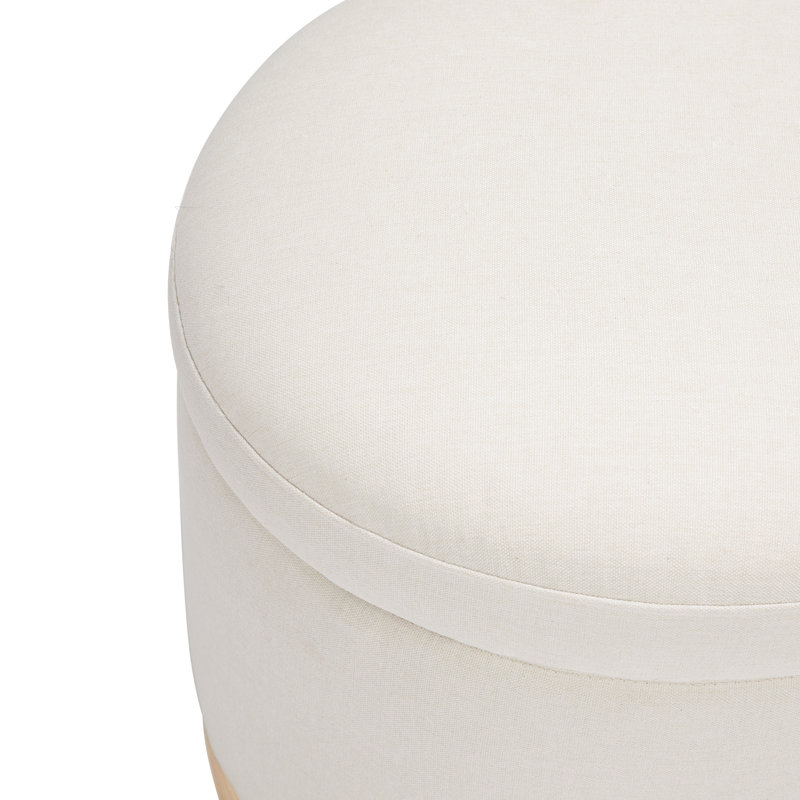 Naka 21.5" Round Cream Storage Ottoman with Light Wood Base