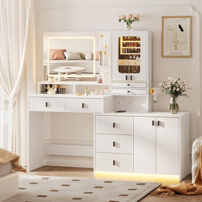 57" Large Vanity Desk With Mirror And Lights by Brayden Studio