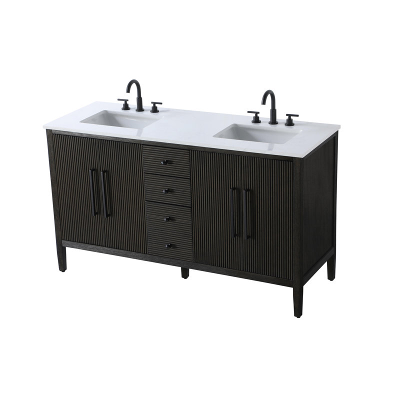 Meuble-lavabo double 60 po, Chêne chocolat