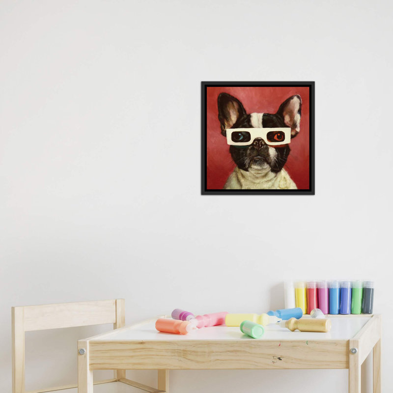 Art encadré de chien 3D, H 18 po x l 18 po x 1,5 po, Toile avec cadre noir patiné