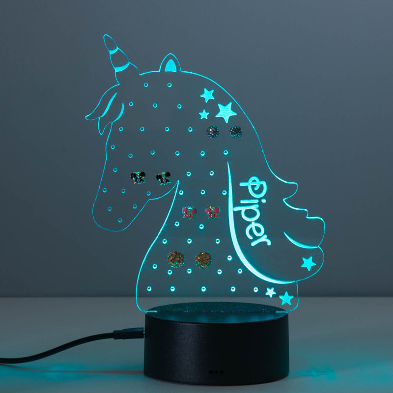 Veilleuse à DEL avec licorne avec nom personnalisé gravé au laser sur insert acrylique