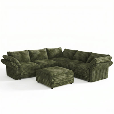 6-Seat Oversized Extra-Deep Corduroy Modular Corner Sectional，Colossal Detachable​ Modular Cloud Couch, Certified Corduroy Fabric with Storage & Adjustable Backs Green