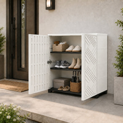 Coffre de terrasse en résine de 75 gallons en forme de diamant avec tablette, rangement extérieur imperméable et résistant aux rayons UV