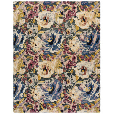 Kasie-Jane Hand Tufted Wool/Cotton Floral Rug in Green/Ivory