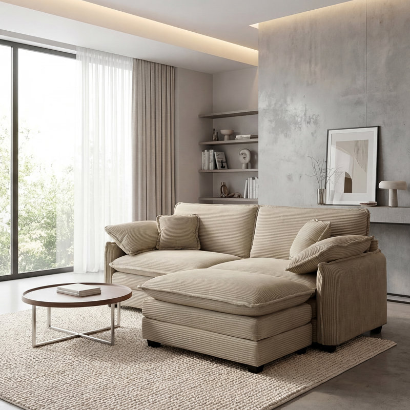 Sofa, L Shape Sofa, Corduroy Sofa, Beige