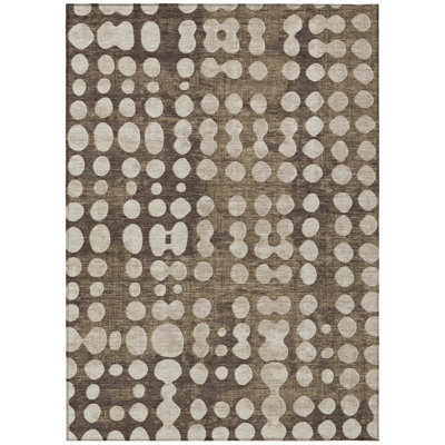 9' X 12' Brown And Beige Abstract Washable Indoor Outdoor Area Rug