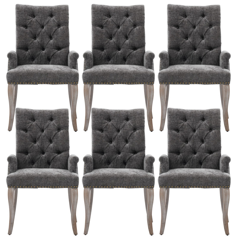 Chaises de salle à manger rembourrées Seita, 6, Gris, Brown Wood